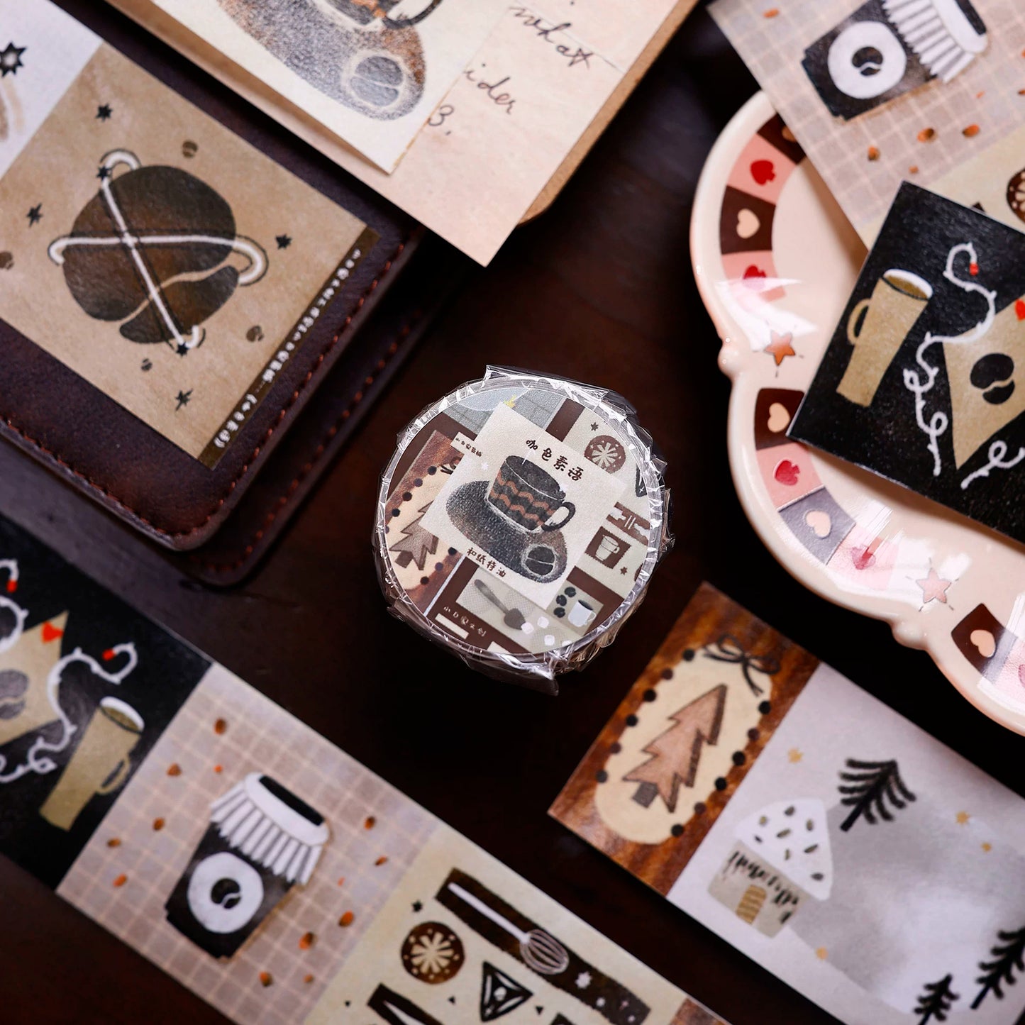 XiaoBaiJia Salt Series【Caffeine-Related Code Words】Pre-cut Orginal Design Vintage Coffee Washi/Pet Tape Light Retro Stickers