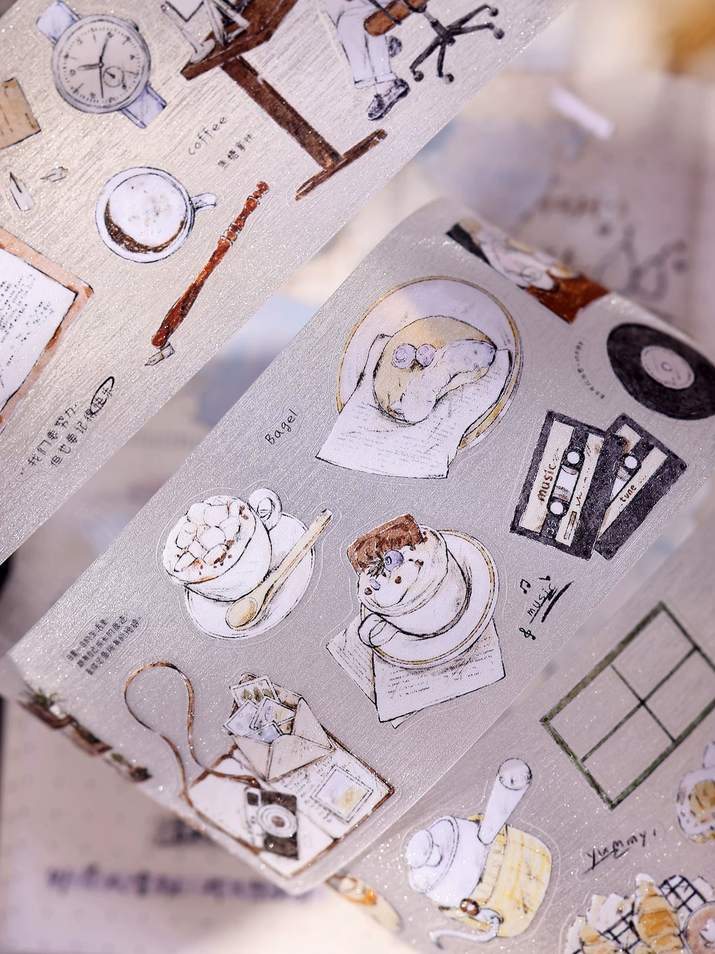 XiaoBaiJia Salt Series【A Person's Daily Routine】Pre-cut Orginal Design Washi/Pet Tape Light Retro Stickers