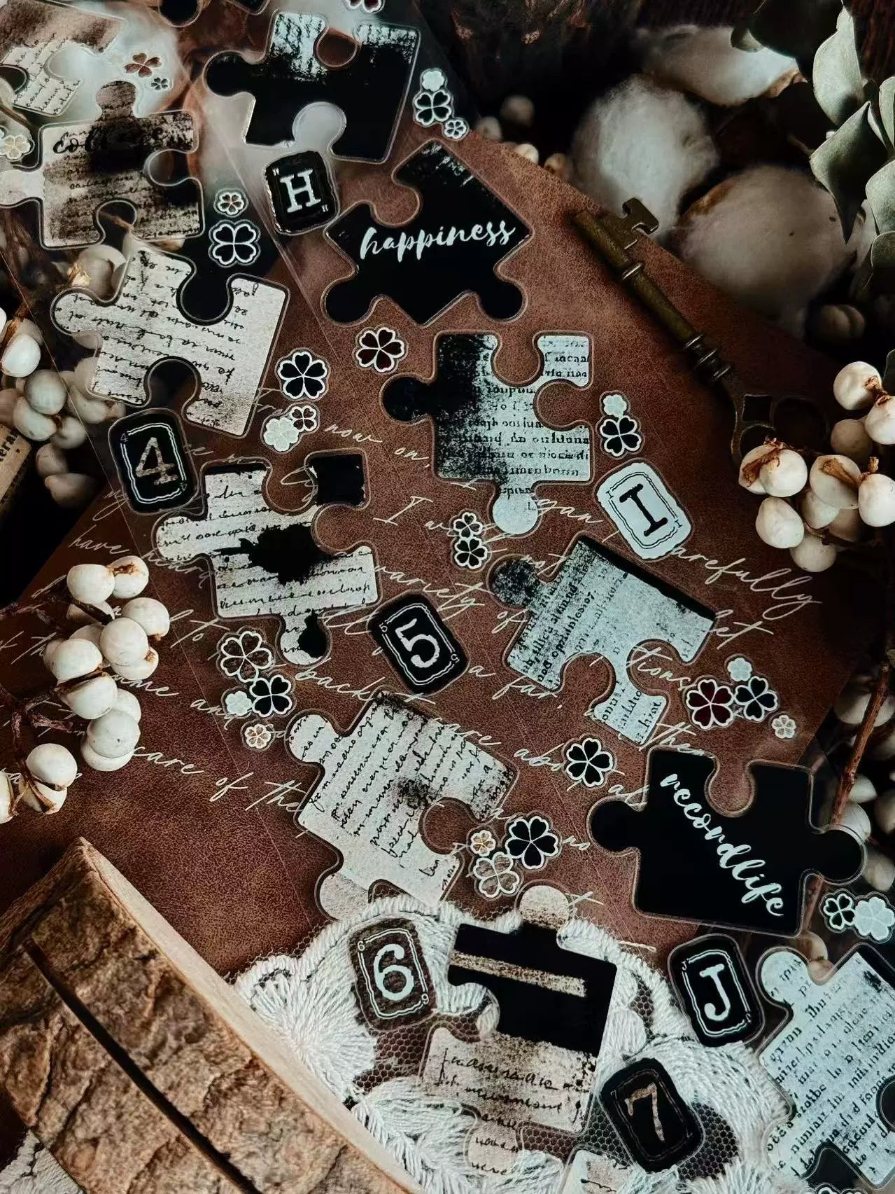 Linlanxi 【Puzzle Painting】Original  Pre-cut Washi/Pet Tape,New Fashion Retro Wider English Counted Tape