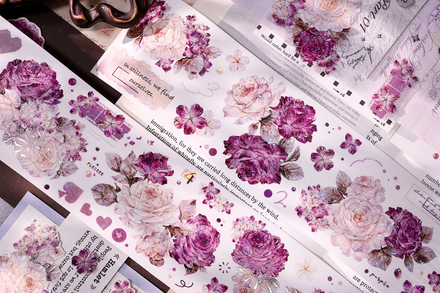 XiaoBaiJia【Zimo Fangxu】Pre-cut Rose Flowers Orginal Design Washi Pet Tape Light Retro Stickers