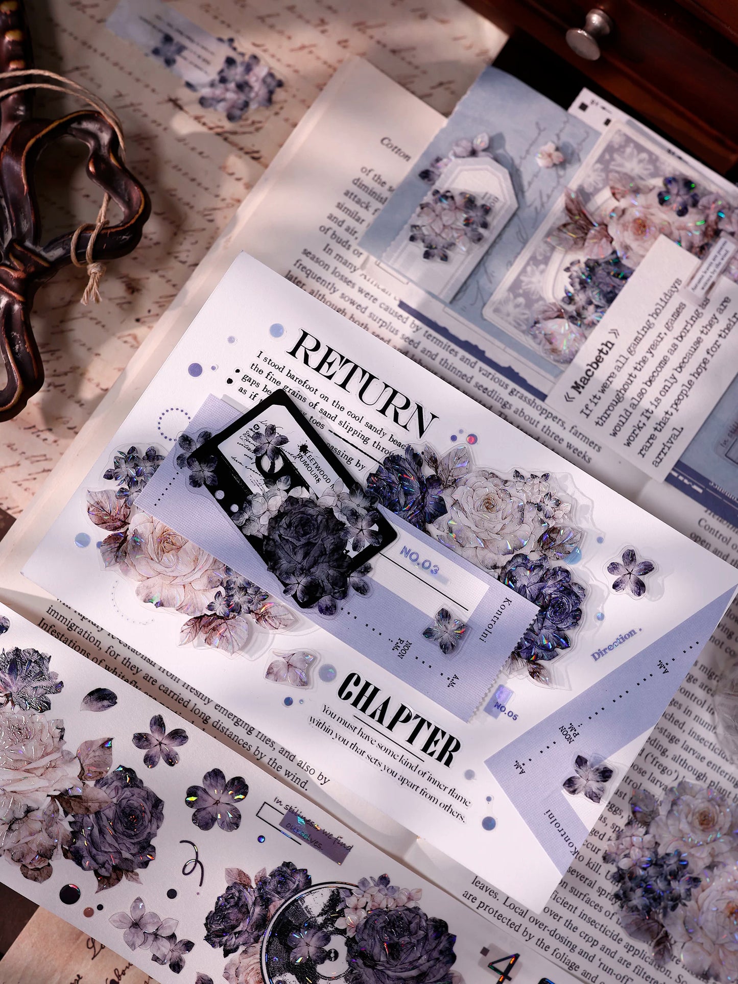 XiaoBaiJia【Cloud Ink Flower Cluster】Pre-cut Floral Orginal Design Washi Pet Tape Light Retro Stickers