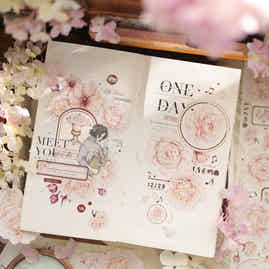 XiaoBaiJia【Bluish White】Light Retro Orginal Design Washi Pet Austin Rose Floral Tape Light Retro Landscaping Stickers