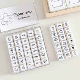 Flower and Bear Studio【Six Stamps 2】Original Design cute Weather,Travel,Week,Number,Drink Photosensitive Stamp