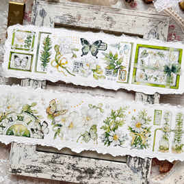 BaiCang【Green Field Poem】Orginal Design Washi/Pet Tape Light Retro Landscaping Stickers,for Scrapbook Supplies,Scrapbook Tape Stickers,Junk Journal Supplies