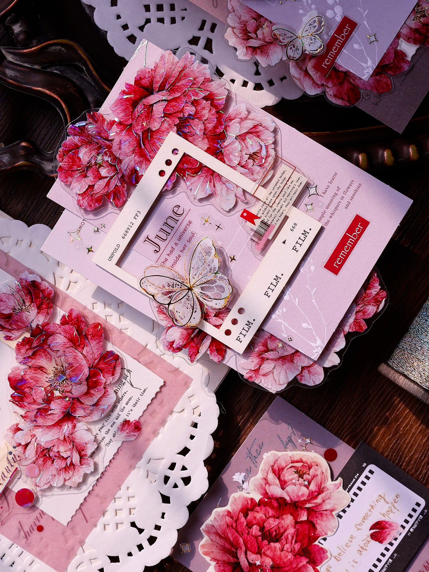 XiaoBaiJia Salt Series【Peony】Orginal Design Kiss-cut Washi/Pet Floral Tape Light Retro Landscaping Stickers