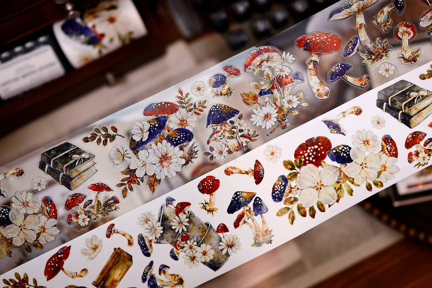 XiaoBaiJia【Mushroom Tales in the Woods】Orginal Design Kiss-cut Washi Pet Floral Tape Light Retro Landscaping Stickers