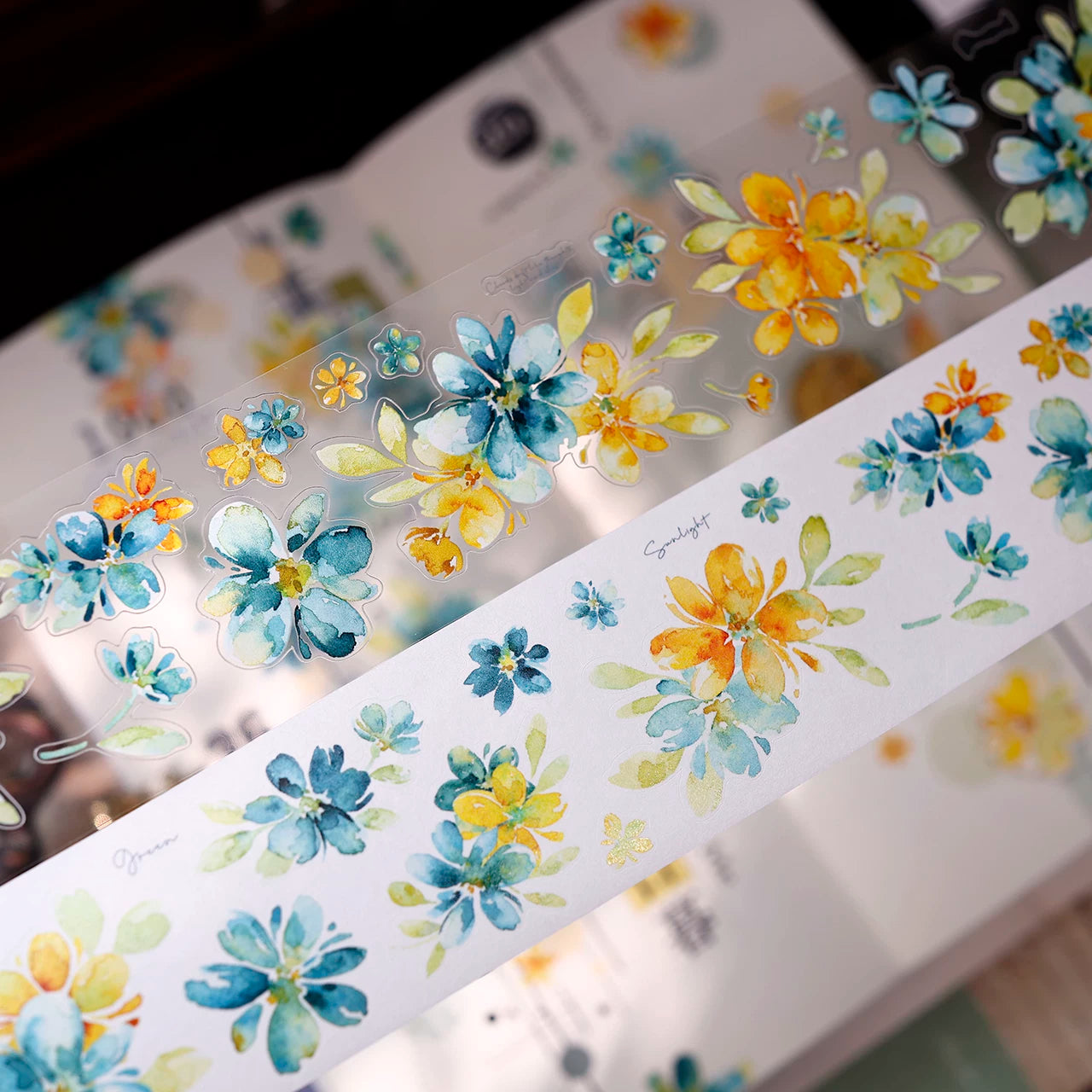 XiaoBaiJia【Picking Up Blue】Pre-cut Floral Orginal Design Washi Pet Tape Light Retro Stickers