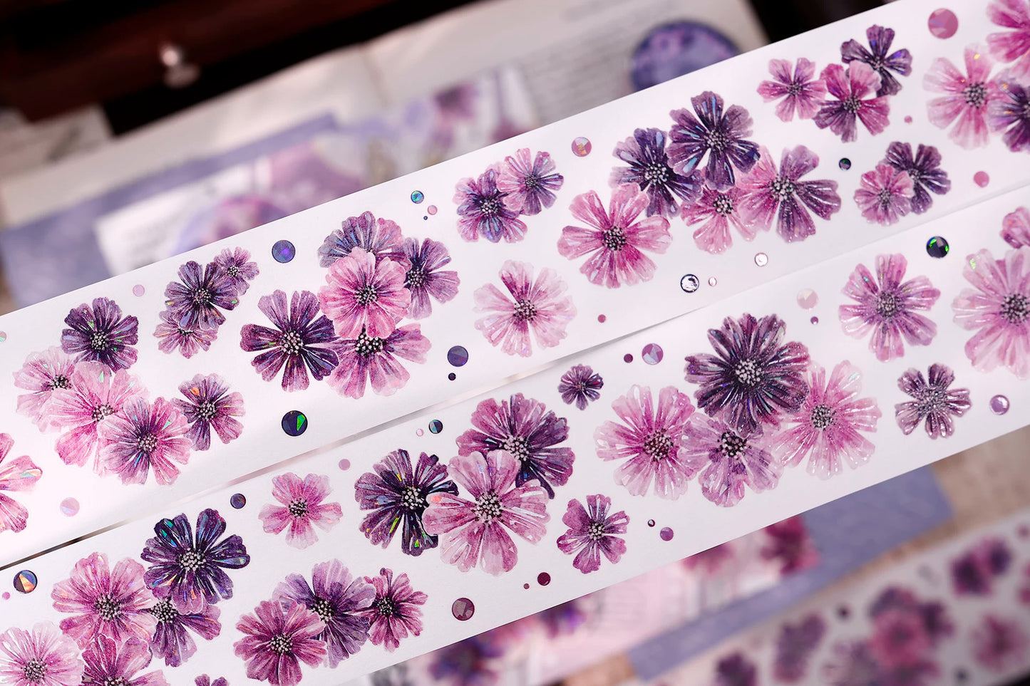 XiaoBaiJia【Smoke Light Condensation Purple】Orginal Design Washi Pet Floral Tape Light Retro Landscaping Stickers