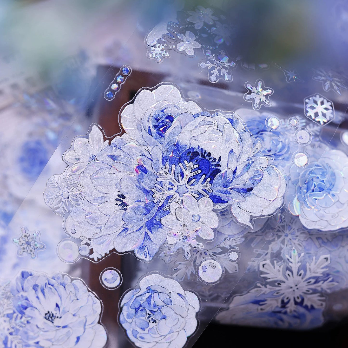 XiaoBaiJia Salt Series【Yingxue Blue】Orginal Design Kiss-cut Washi/Pet Tape Light Retro Fresh Snowflakes Stickers