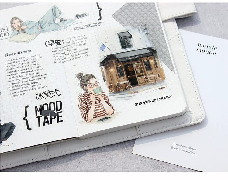 Moodtape【Leisurely Drinking Coffee】Coffee Shop Washi Tape Stickers for DIY Decorative Materials,Scrapbook Supplies,Junk Journal