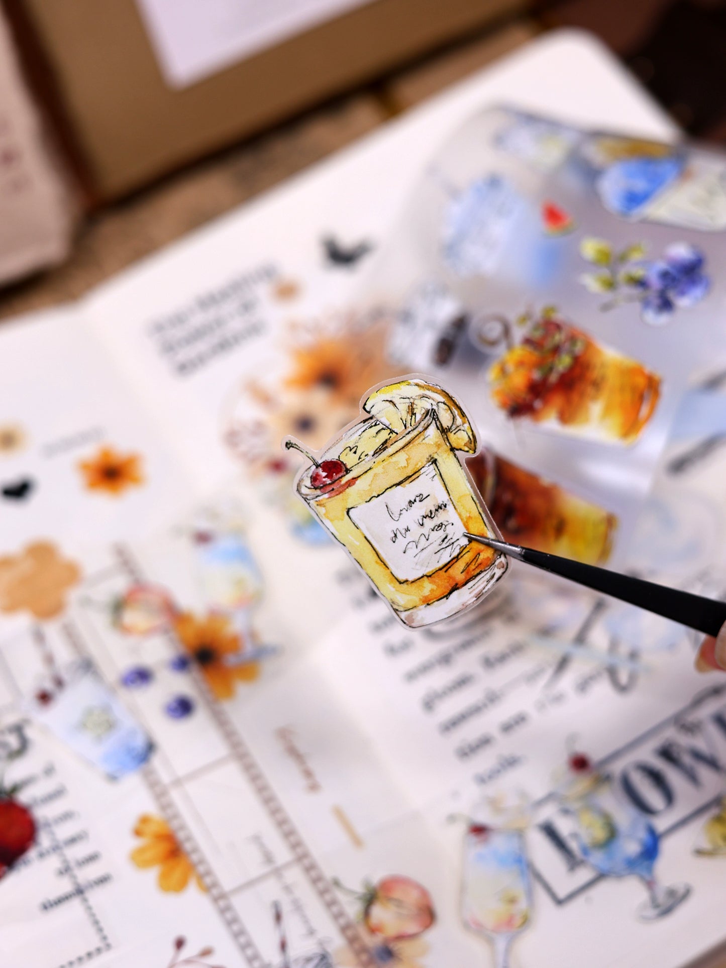 XiaoBaiJia Minimalist Style【Cool Summer】Drink Milk Tea,Pre-cut Light Retro Orginal Design Washi Pet Tape Landscape Stickers