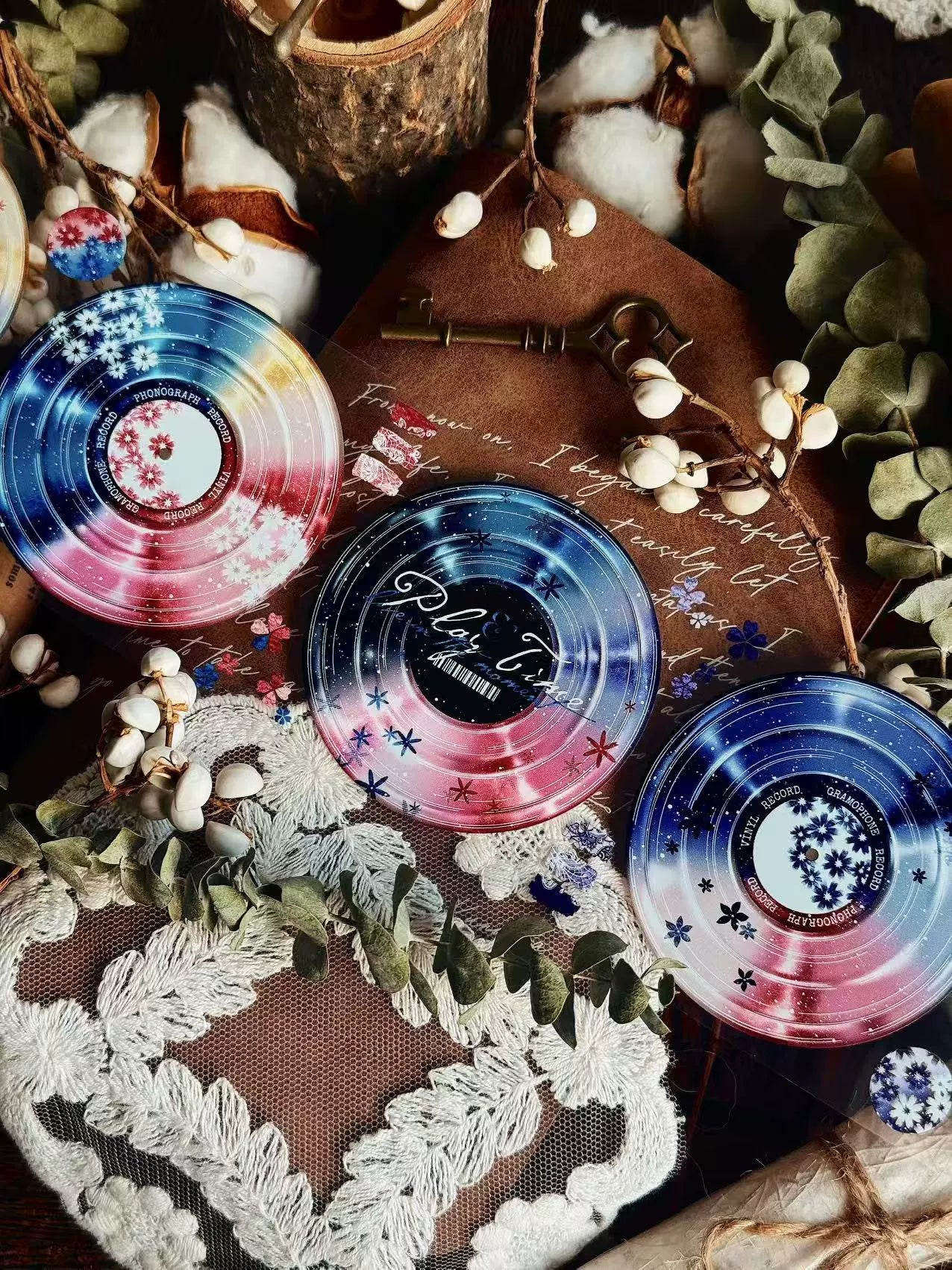 Linlanxi【Record 】 Original Retro Vintage Black Vinyl Record Background Washi/Pet Tape