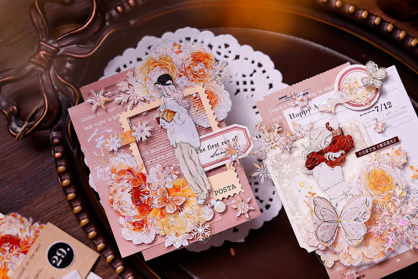 XiaoBaiJia Salt Series【Orange Light Orange Blossom】Orginal Design Kiss-cut Washi/Pet Floral Tape Light Retro Landscaping Stickers