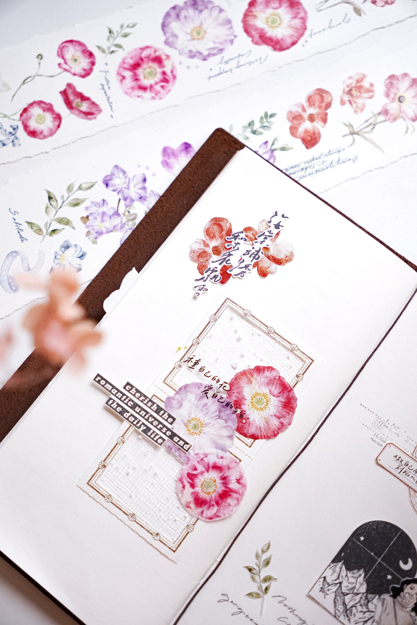 YuanZi Vol7【A Touch of Spring】Orginal Design Washi/Pet Tape Light Retro Flowers Stickers,for Scrapbook Supplies,Scrapbook Tape Stickers,Junk Journal Supplies