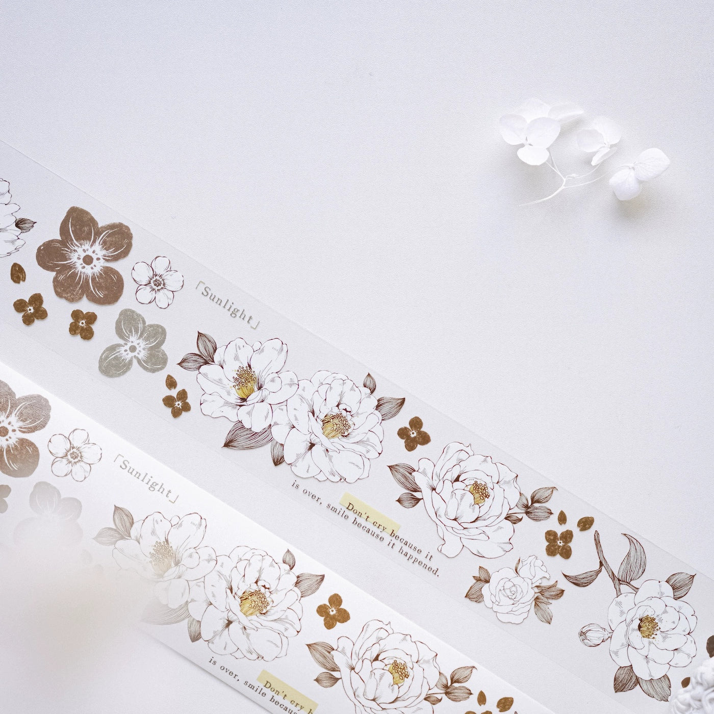 YuanZi Vol7【Misty White Camellia】Orginal Design Washi/Pet Tape Light Retro Flowers Stickers,for Scrapbook Supplies,Scrapbook Tape Stickers,Junk Journal Supplies