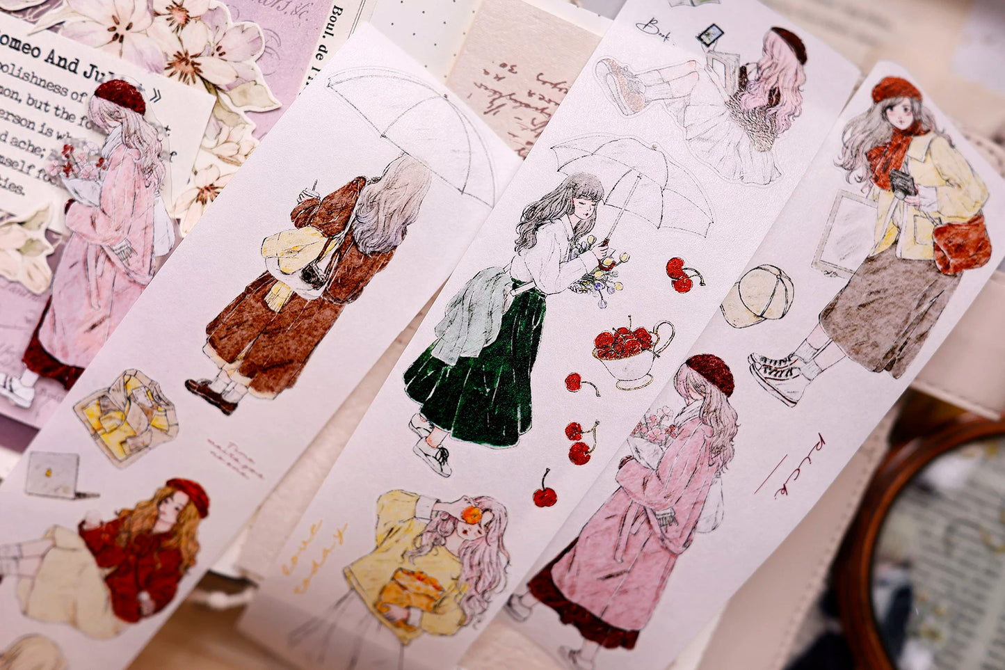 XiaoBaiJia Salt Series【Maiden Among the Flowers】Pre-cut Orginal Design Washi/Pet Tape Light Retro Stickers