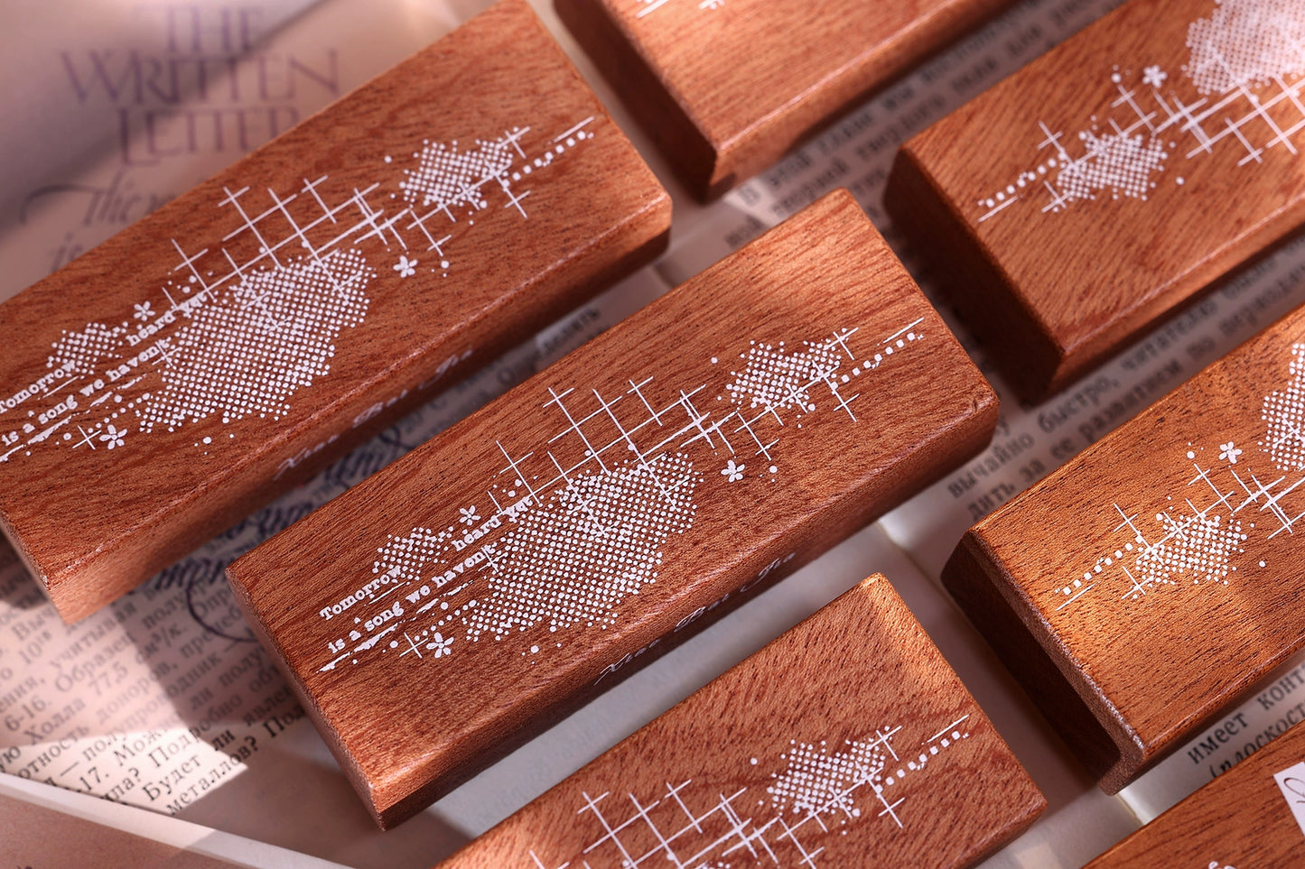 XiaoBaiJia【Basic Staggered Grid Stamp】Imported Shabili Red Rubber and Maple Wood Stamp