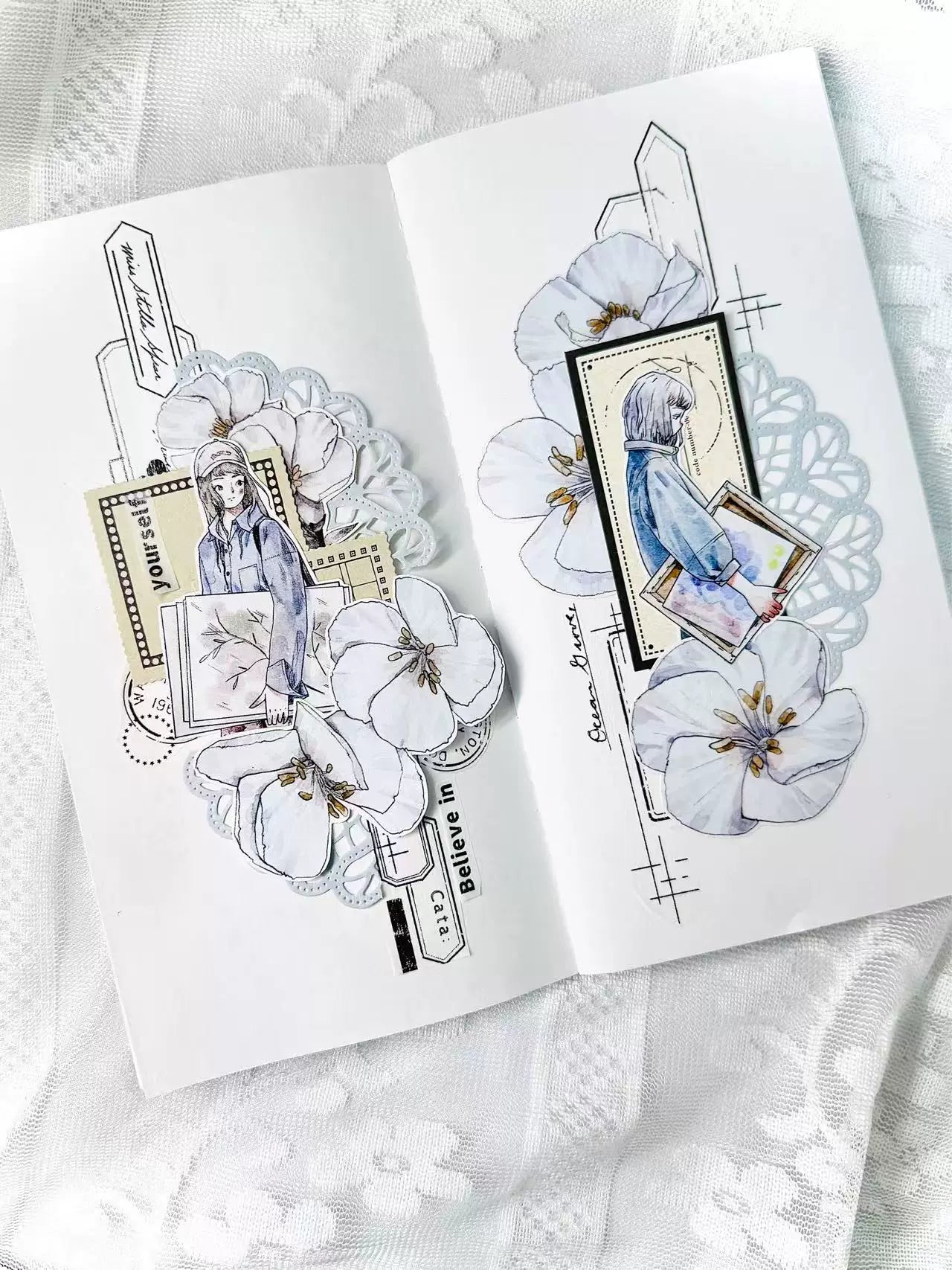 Kaixiaoxun Vol12【The Girl Who Draws】 Pre-Cut Long Loop Washi/Matte PET Tape for Scrapbook Supplies,Junk Journal Supplies