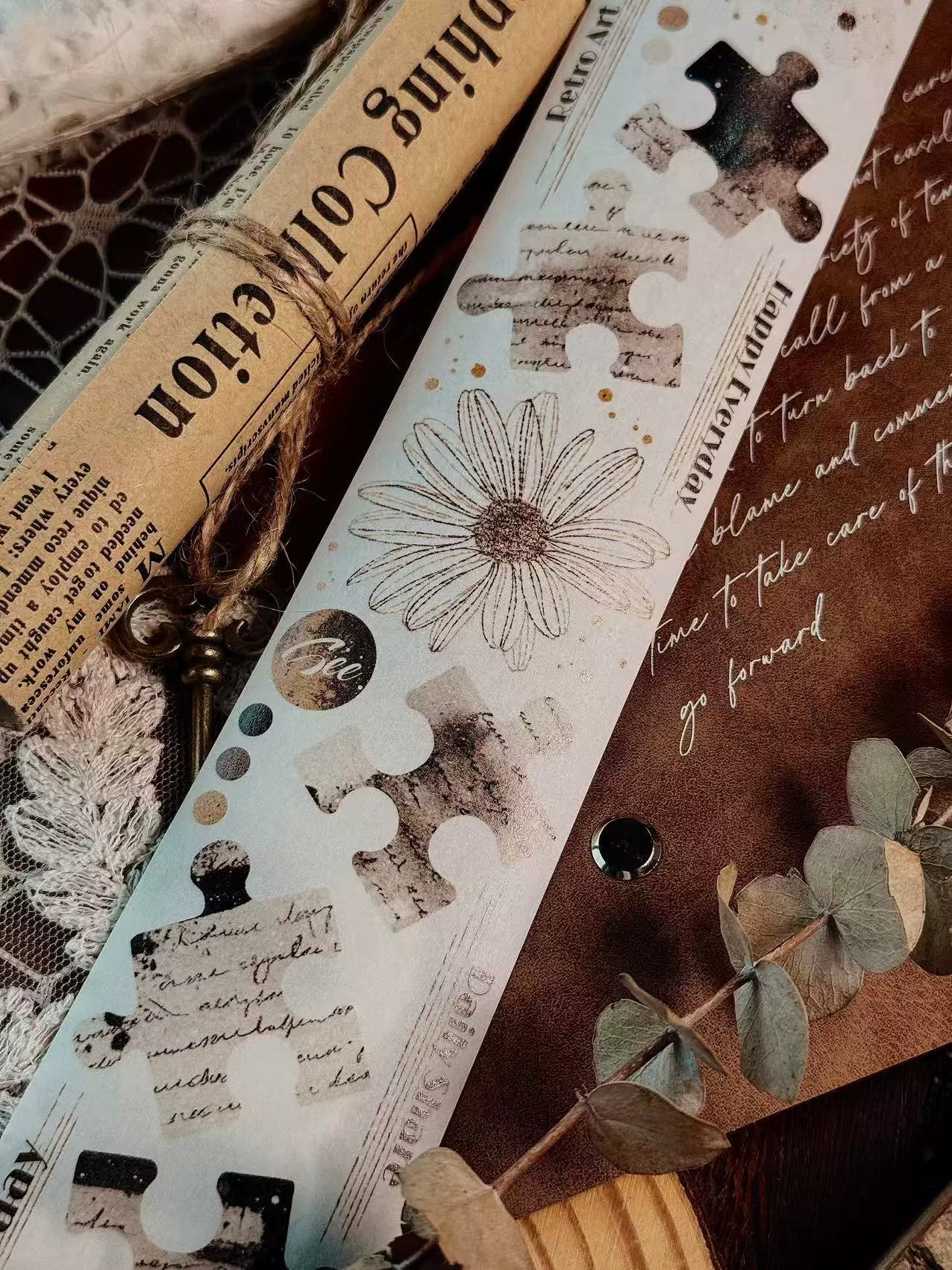 Linlanxi 【Ink Rhyme Printing Traces】Original New Product Retro Flower Puzzle Washi/Pet Tape