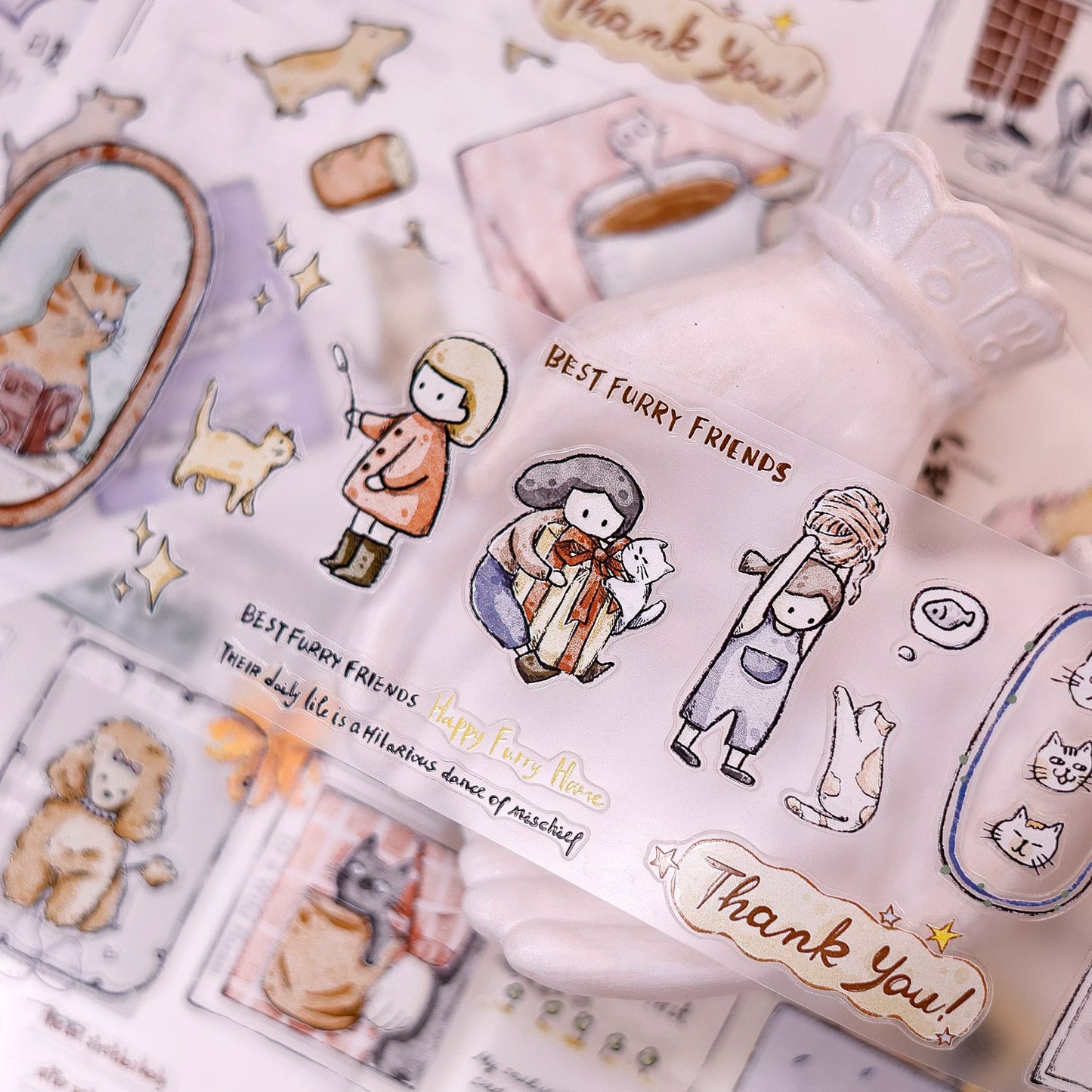 XiaoBaiJia Salt Series【Friend's Diary】Orginal Design Washi/Pet Dog and Cat Tape Light Retro Landscaping Stickers