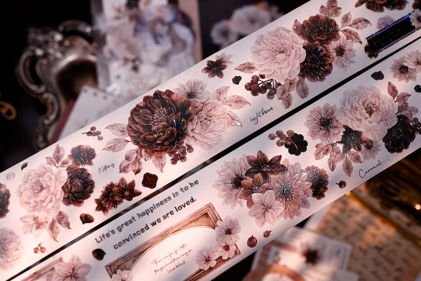 XiaoBaiJia【Brown Shadow Old Paper】Pre-cut Floral Orginal Design Washi Pet Tape Light Retro Stickers
