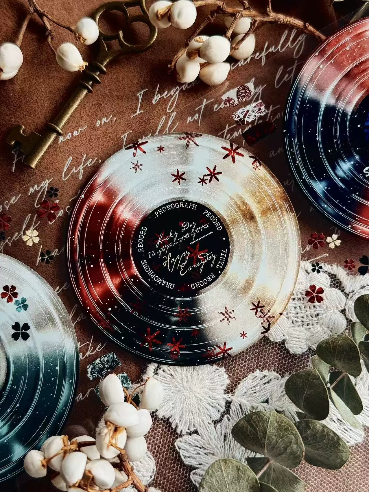 Linlanxi【Record 】 Original Retro Vintage Black Vinyl Record Background Washi/Pet Tape