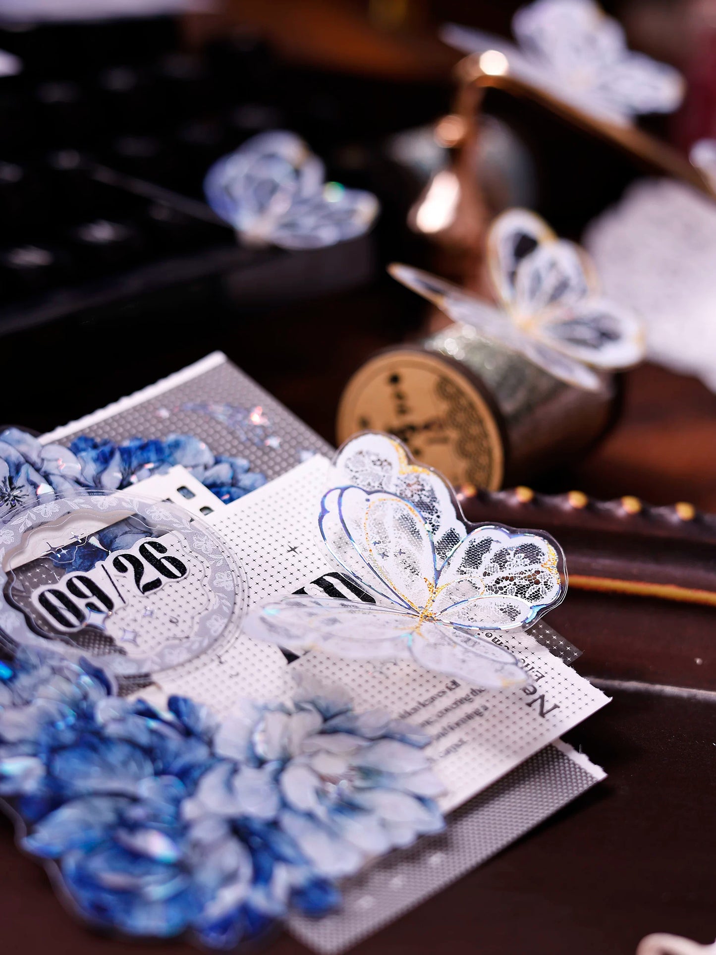 XiaoBaiJia Salt Series【Butterfly Feathers Chasing Light】Orginal Design Kiss-cut Washi/Pet Floral Tape Light Retro Landscaping Stickers