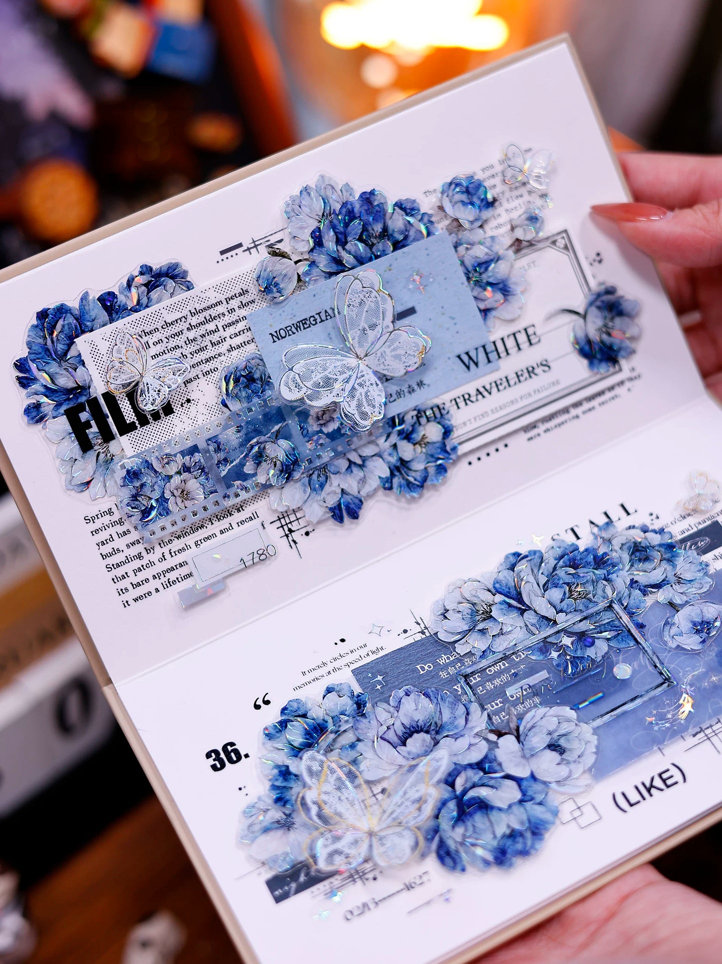 XiaoBaiJia Salt Series【Butterfly Feathers Chasing Light】Orginal Design Kiss-cut Washi/Pet Floral Tape Light Retro Landscaping Stickers