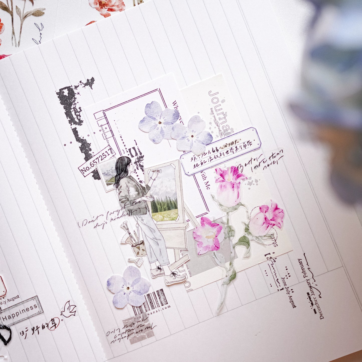 YuanZi Vol7【A Touch of Spring】Orginal Design Washi/Pet Tape Light Retro Flowers Stickers,for Scrapbook Supplies,Scrapbook Tape Stickers,Junk Journal Supplies