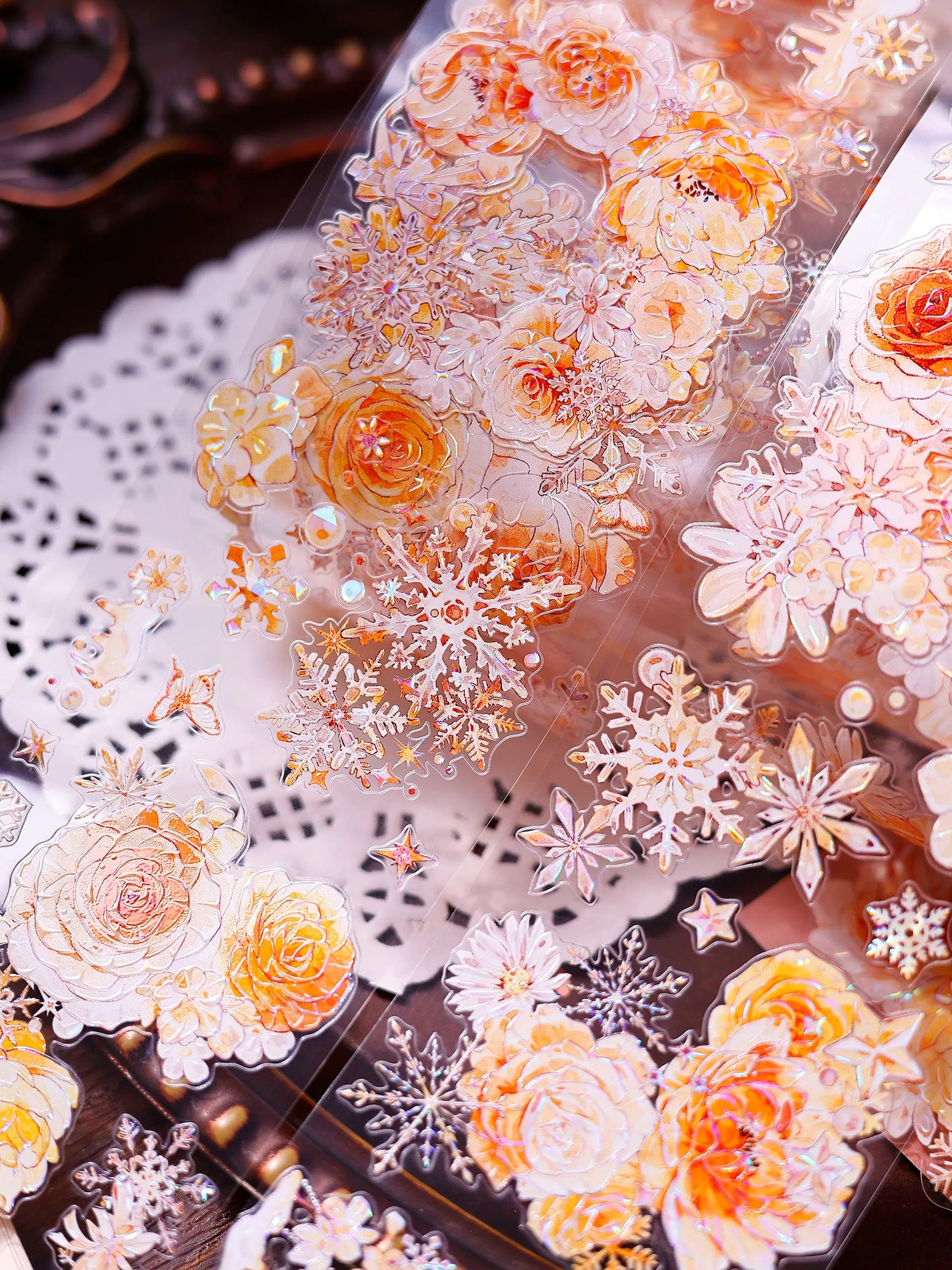 XiaoBaiJia Salt Series【Orange Light Orange Blossom】Orginal Design Kiss-cut Washi/Pet Floral Tape Light Retro Landscaping Stickers