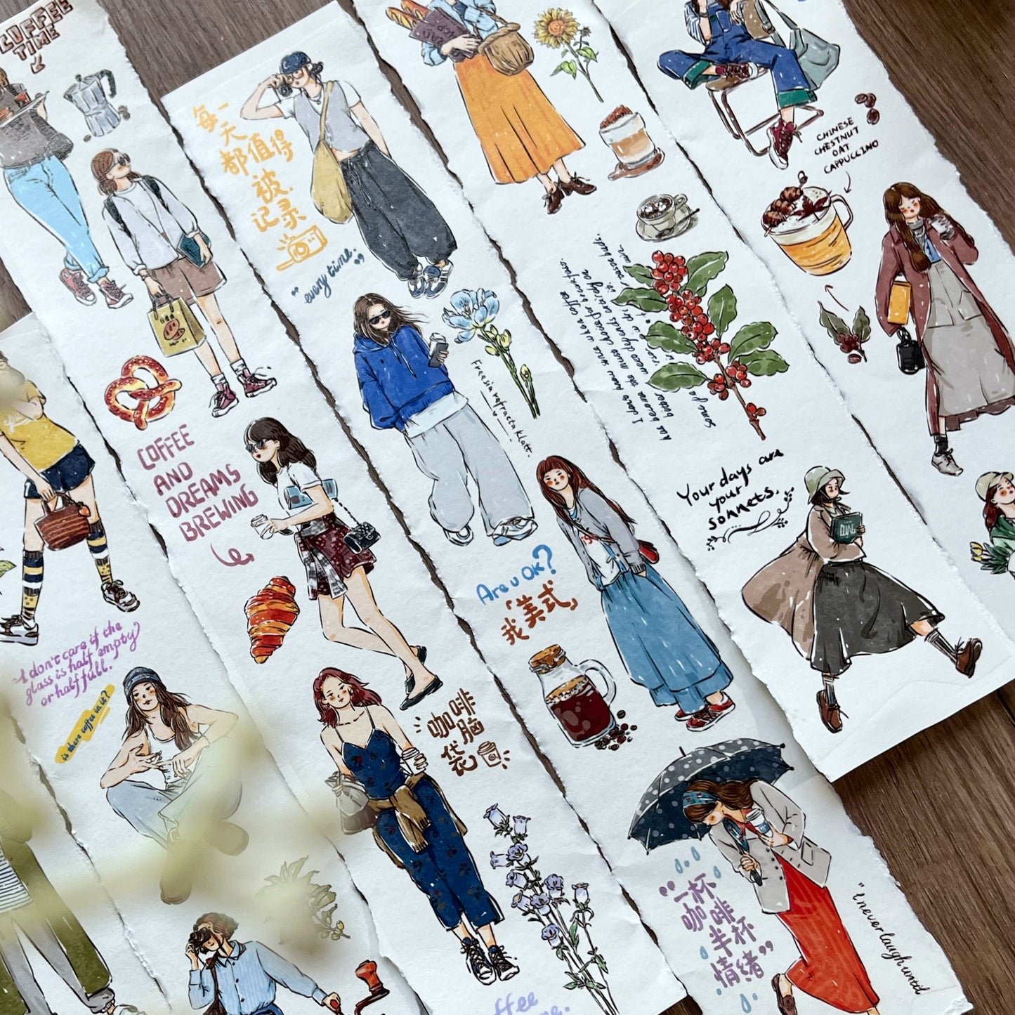 ZiYuanSu Vol12【Coffee Freedom&Comfortable Season】Pre-Cut Original Design Character Washi/PET Tape Stickers, for Scrapbook Supplies,Scrapbook Tape Stickers,Junk Journal Supplies, Journaling Stickers,Bullet Journals