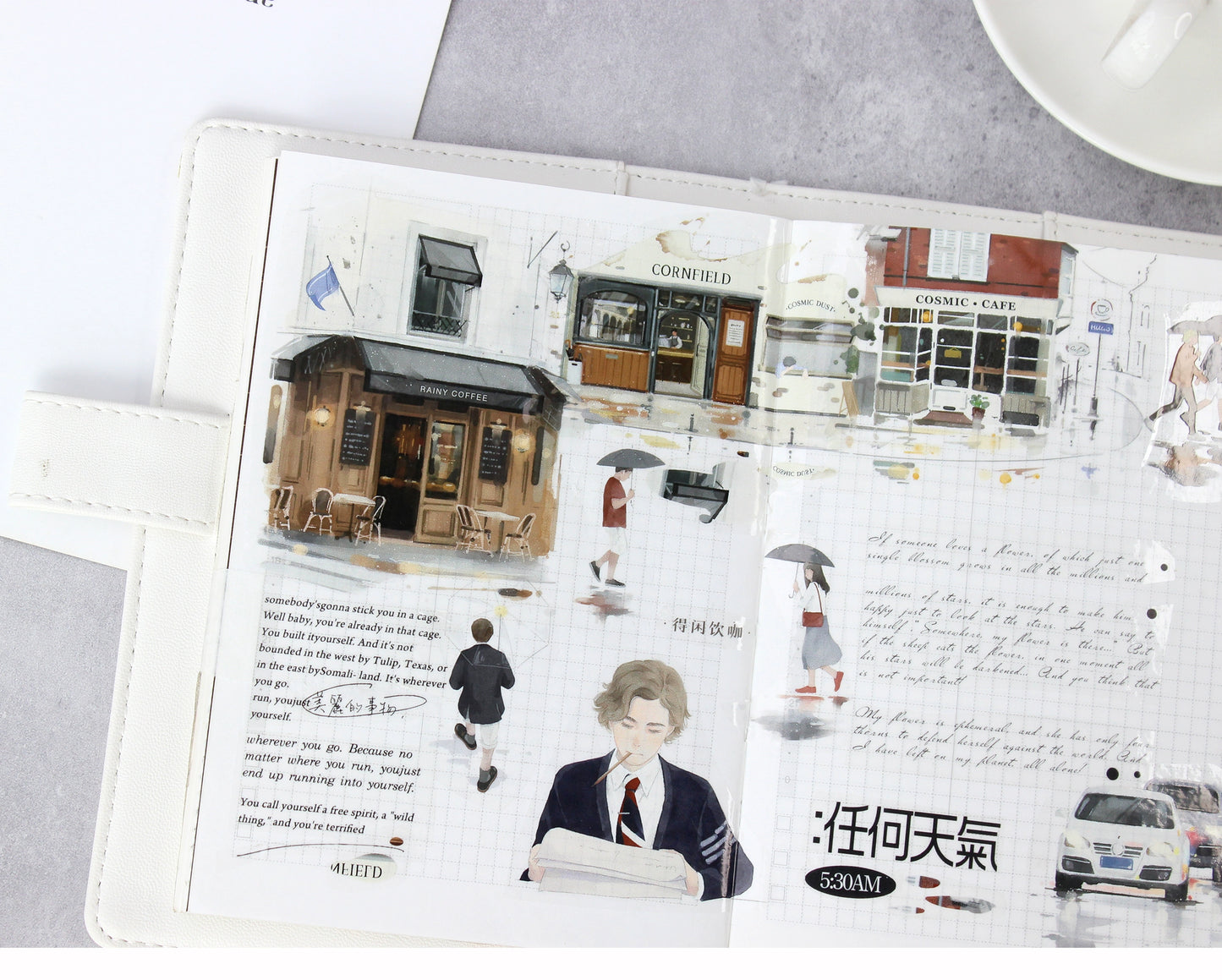 Moodtape【Leisurely Drinking Coffee】Coffee Shop Washi Tape Stickers for DIY Decorative Materials,Scrapbook Supplies,Junk Journal