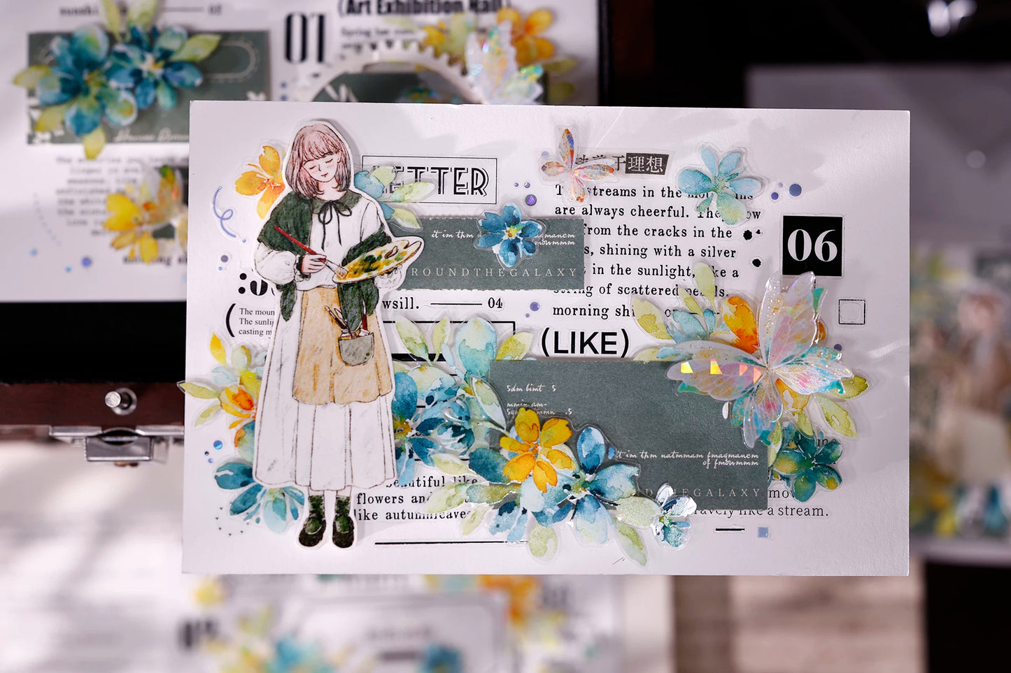 XiaoBaiJia【Picking Up Blue】Pre-cut Floral Orginal Design Washi Pet Tape Light Retro Stickers
