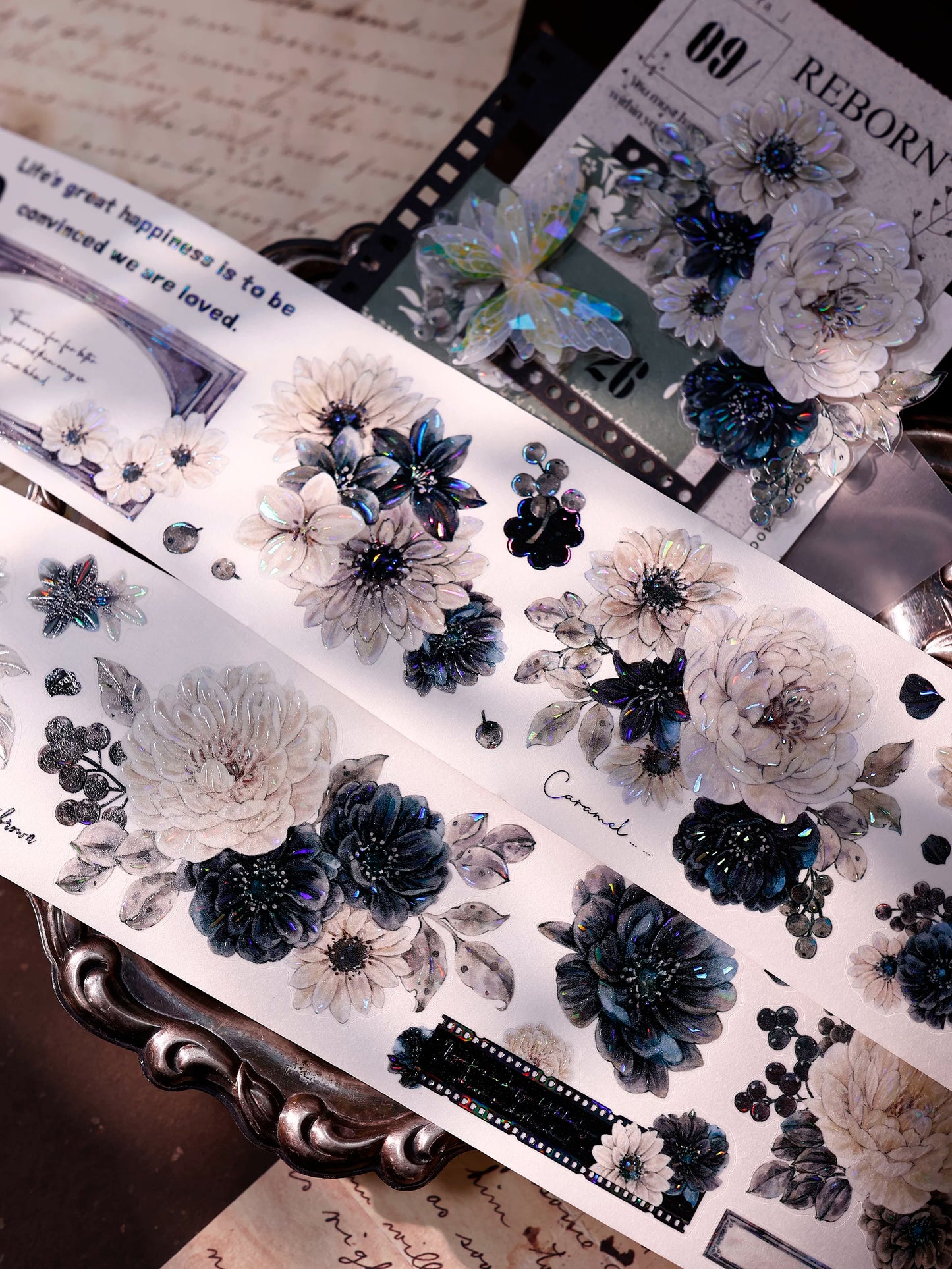 XiaoBaiJia【Old Color Floral Traces】Pre-cut Floral Orginal Design Taiwan Washi Pet Tape Light Retro Stickers