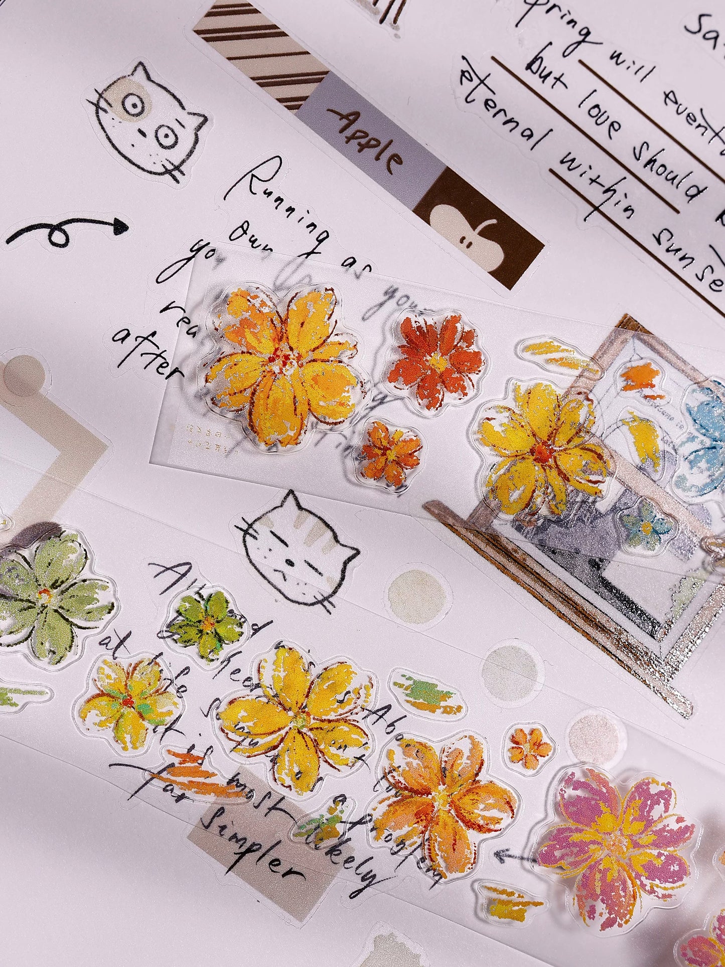 XiaoBaiJia Salt Series【Shallow Salt Flower Town】Pre-cut Orginal Design Flora Washi/Pet Tape Light Retro Stickers