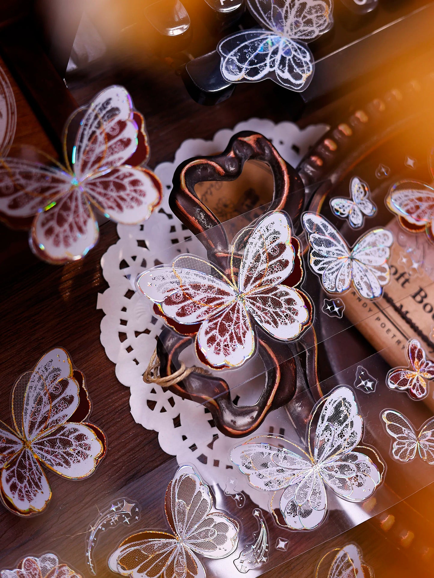 XiaoBaiJia Salt Series【Butterfly Feathers Chasing Light】Orginal Design Kiss-cut Washi/Pet Floral Tape Light Retro Landscaping Stickers