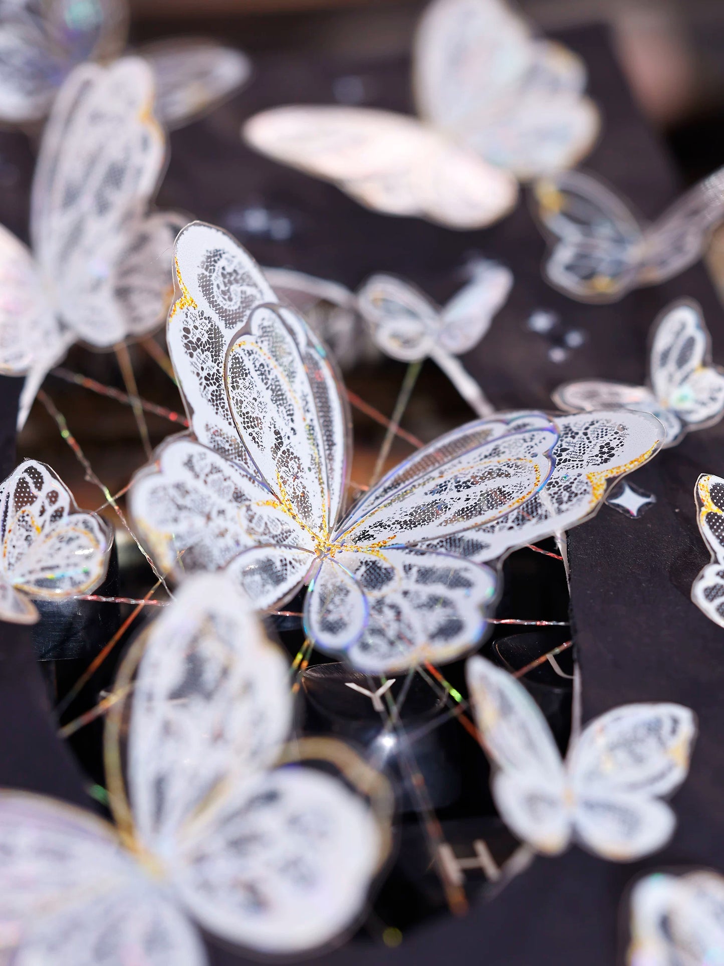 XiaoBaiJia Salt Series【Butterfly Feathers Chasing Light】Orginal Design Kiss-cut Washi/Pet Floral Tape Light Retro Landscaping Stickers