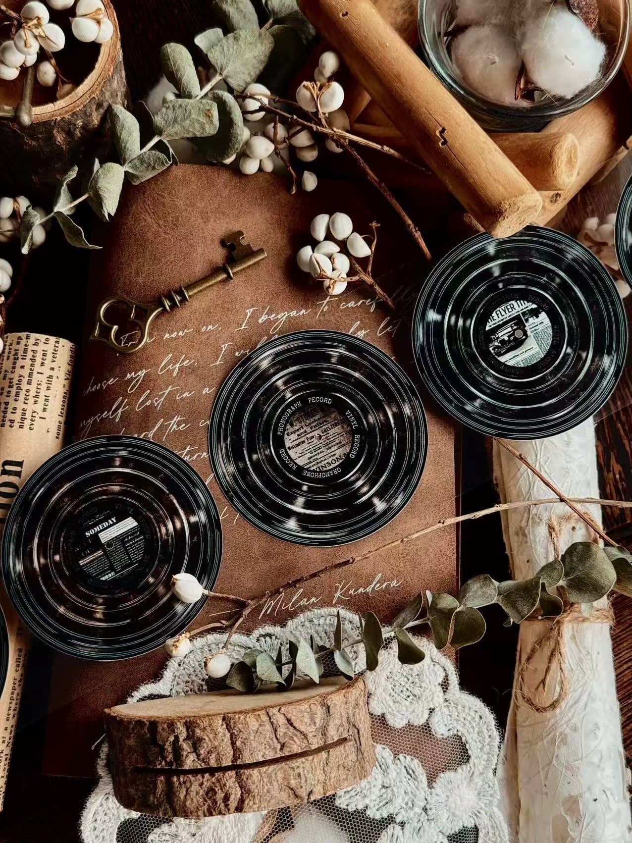 Linlanxi【Record 】 Original Retro Vintage Black Vinyl Record Background Washi/Pet Tape