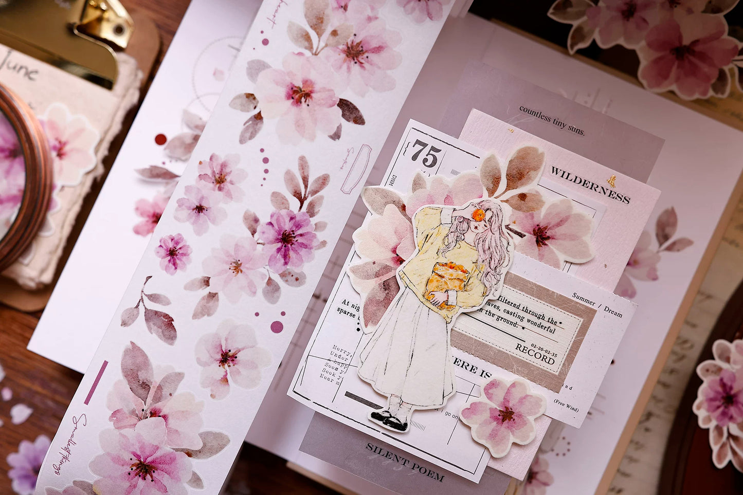 XiaoBaiJia Salt Series【Pink Mist Letter Paper】Pre-cut Orginal Design Washi/Pet Tape Light Retro Stickers