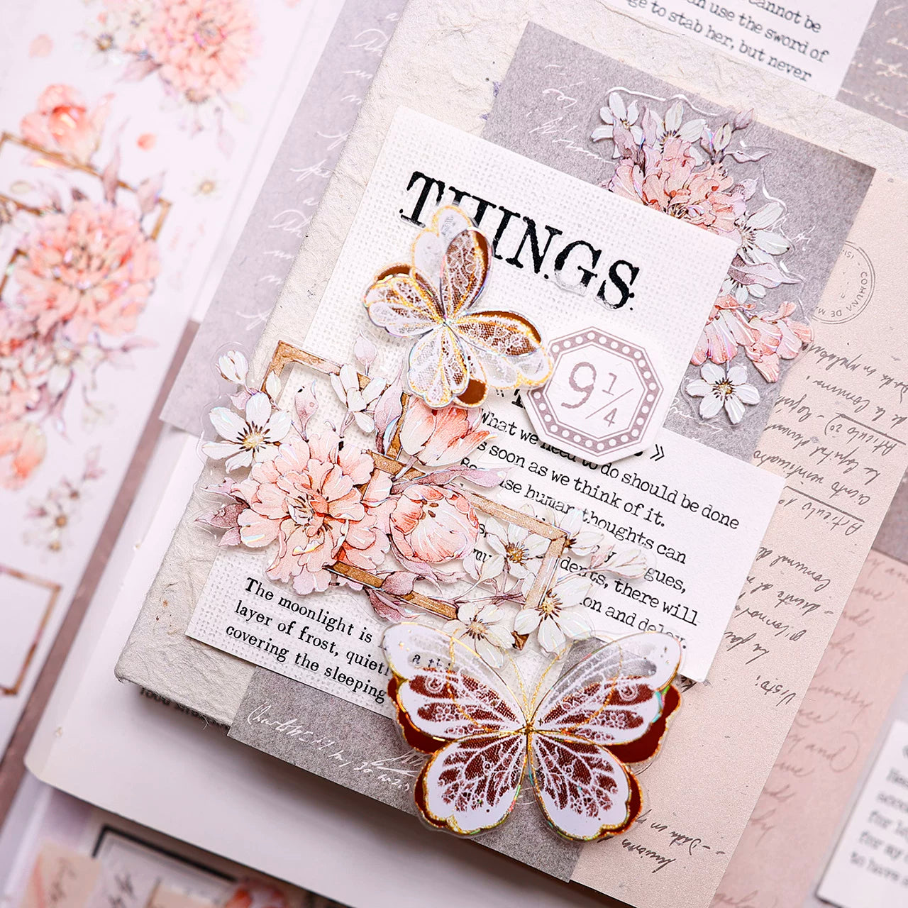 XiaoBaiJia Salt Series【Orange Shadow】Pre-cut Orginal Design Vintage Peony Flowers Washi/Pet Tape Light Retro Stickers