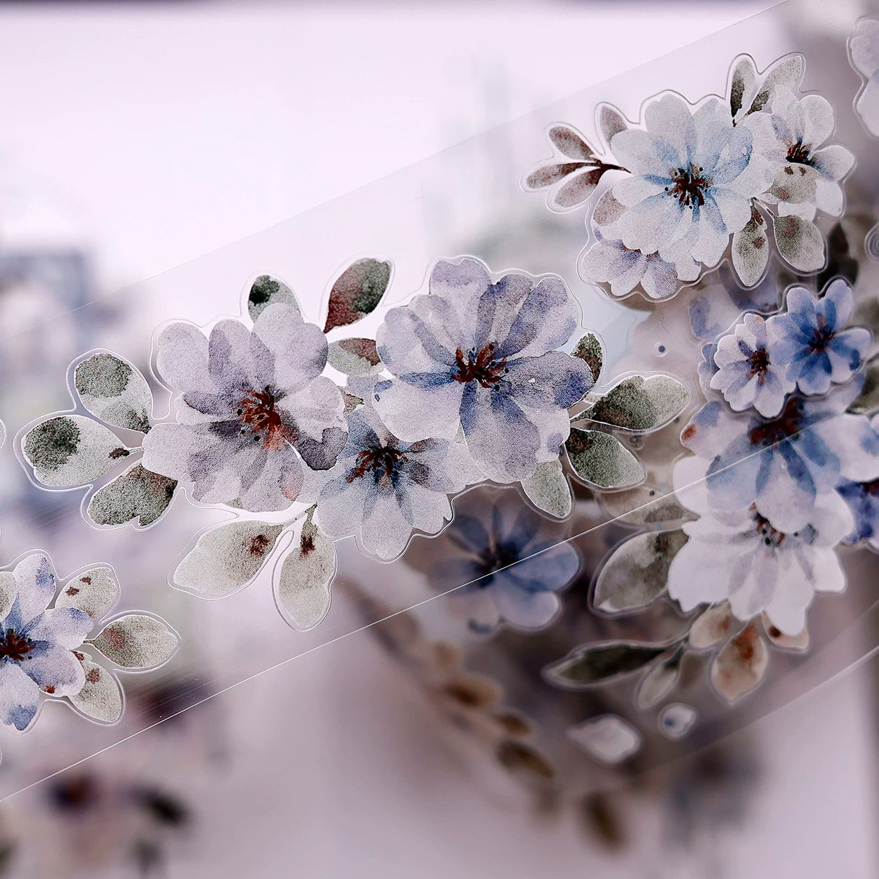 XiaoBaiJia Salt Series【Fog Blue Dense Branches】Pre-cut Orginal Design Washi/Pet Tape Light Retro Stickers