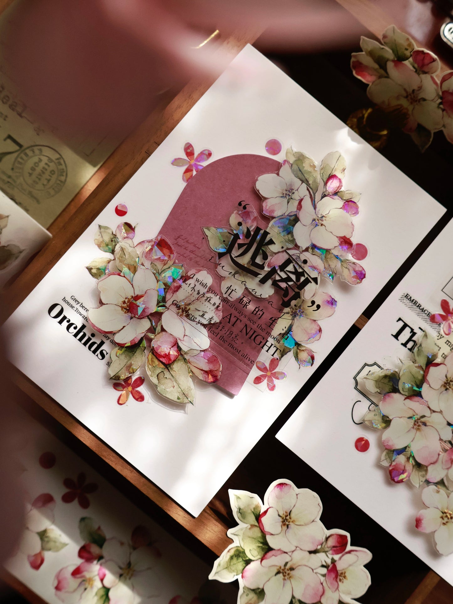 YiEr Vol15【Crabapple Blossom】Orginal Design Pre-cut Washi/Pet Floral Tape Light Retro Landscaping Stickers