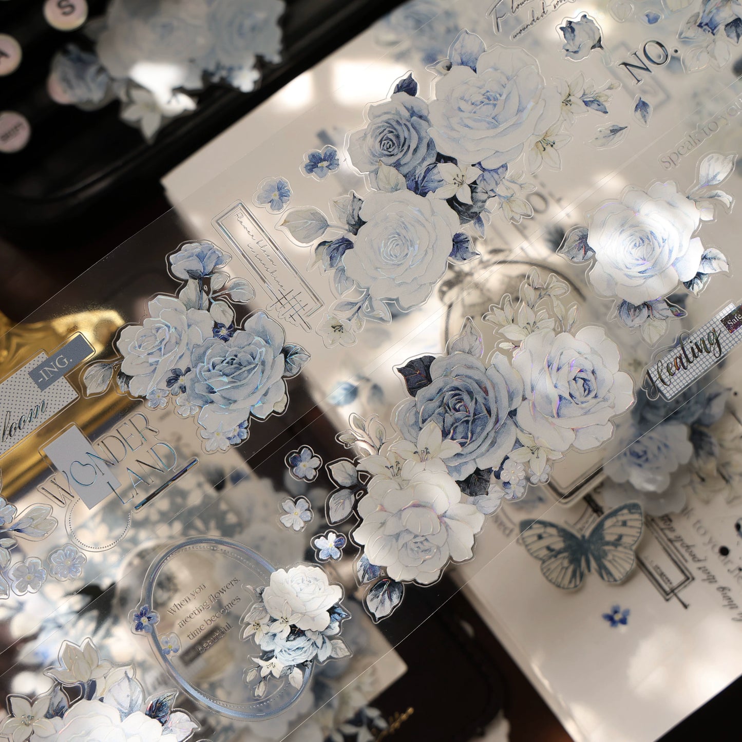 YiEr Vol16【Moonfield Rose Blue】Floral Washi Tape and PET Stickers