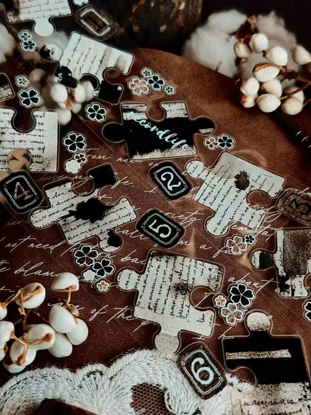 Linlanxi 【Puzzle Painting】Original  Pre-cut Washi/Pet Tape,New Fashion Retro Wider English Counted Tape