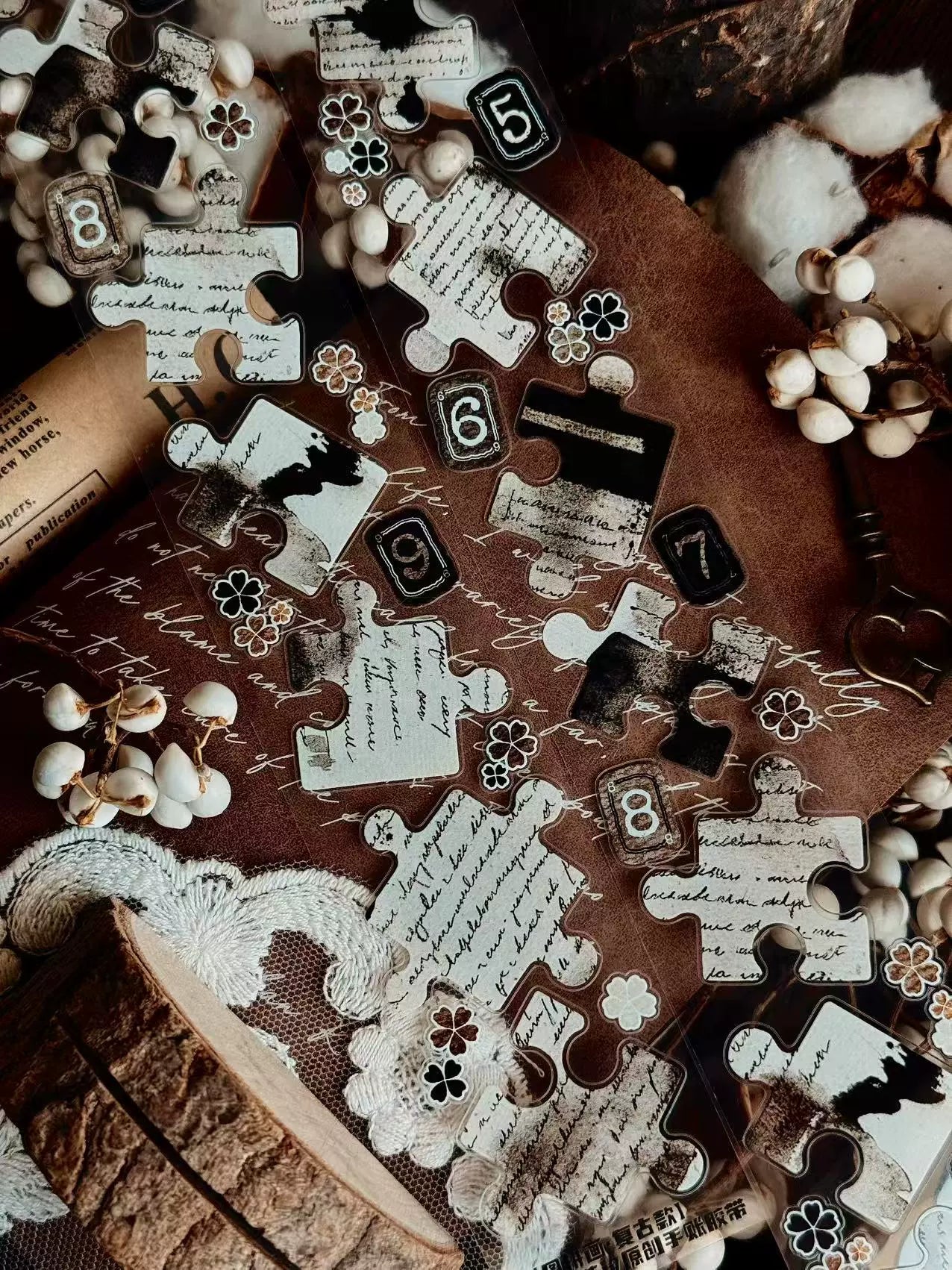 Linlanxi 【Puzzle Painting】Original  Pre-cut Washi/Pet Tape,New Fashion Retro Wider English Counted Tape