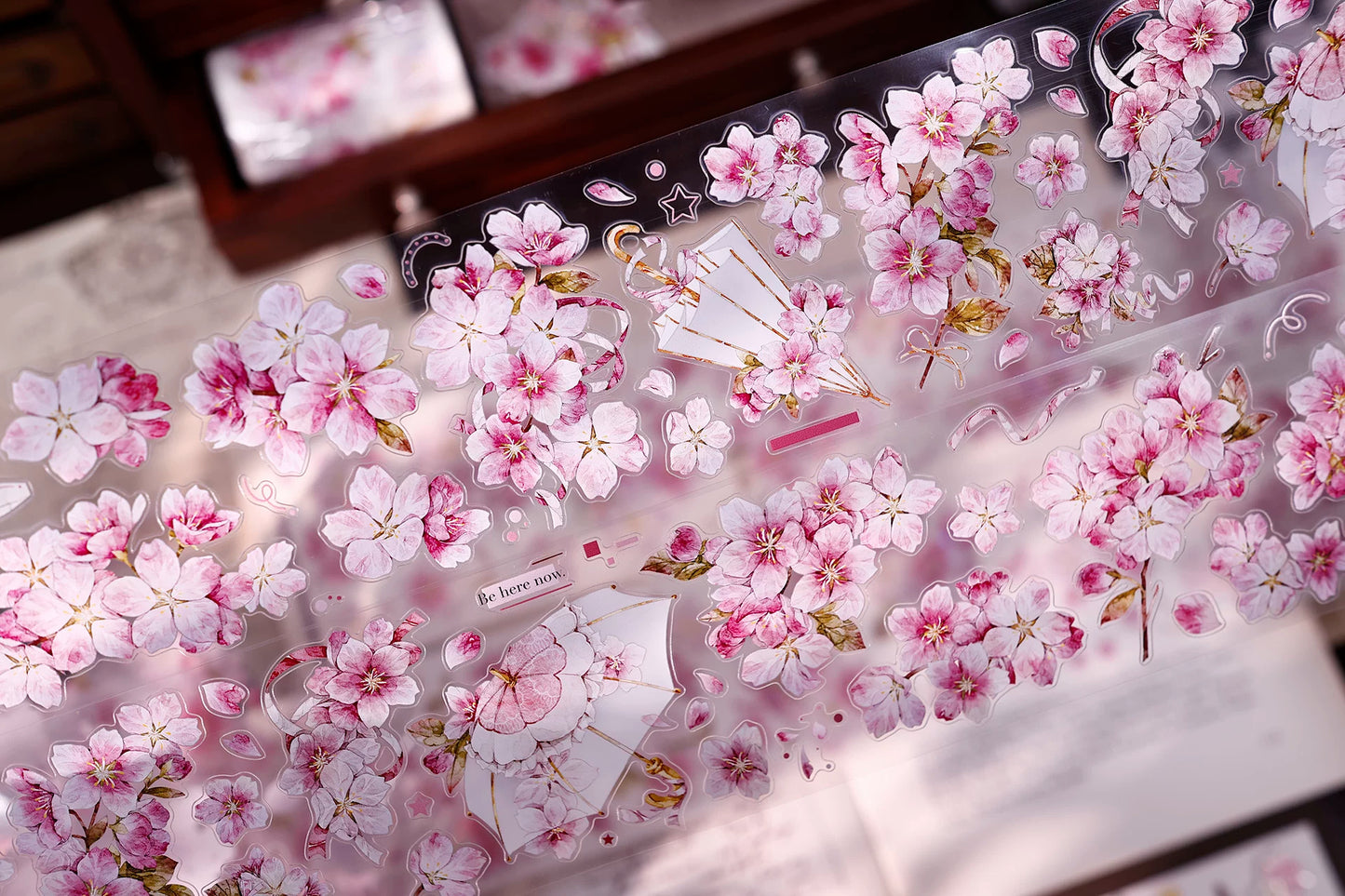 XiaoBaiJia【Pink Cherry Blossoms】Orginal Design Floral Washi Pet Tape Light Retro Landscaping Stickers