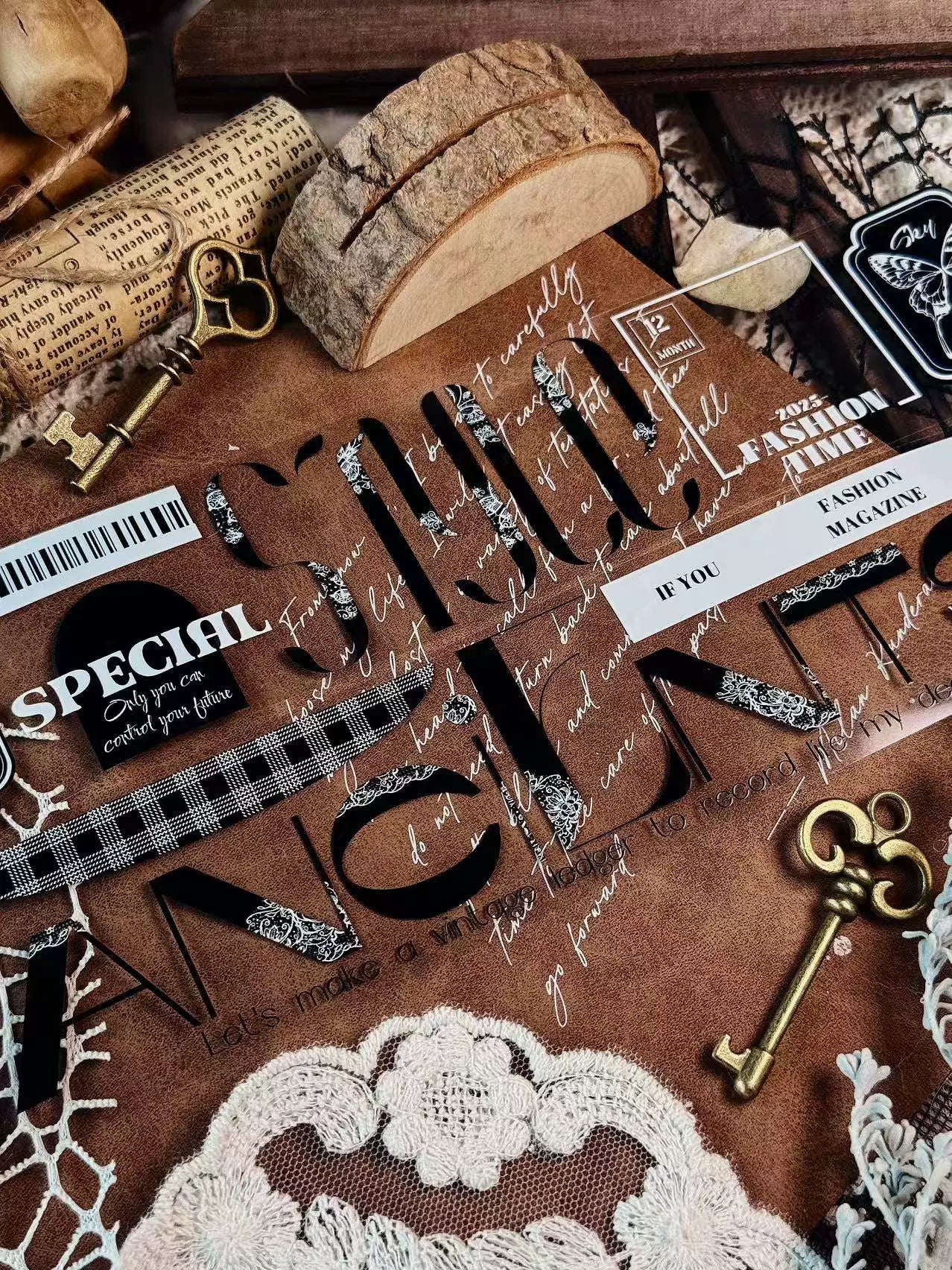 Linlanxi 【Residual Charm and Flowing Light】Original Pre-cut Washi/Pet Tape,New Fashion Retro Wider English Text