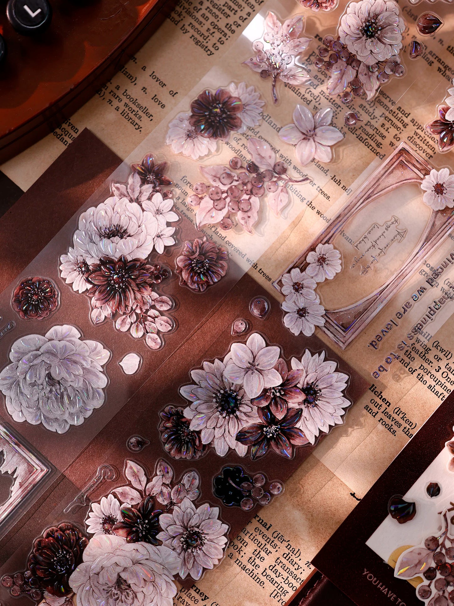 XiaoBaiJia【Brown Shadow Old Paper】Pre-cut Floral Orginal Design Washi Pet Tape Light Retro Stickers