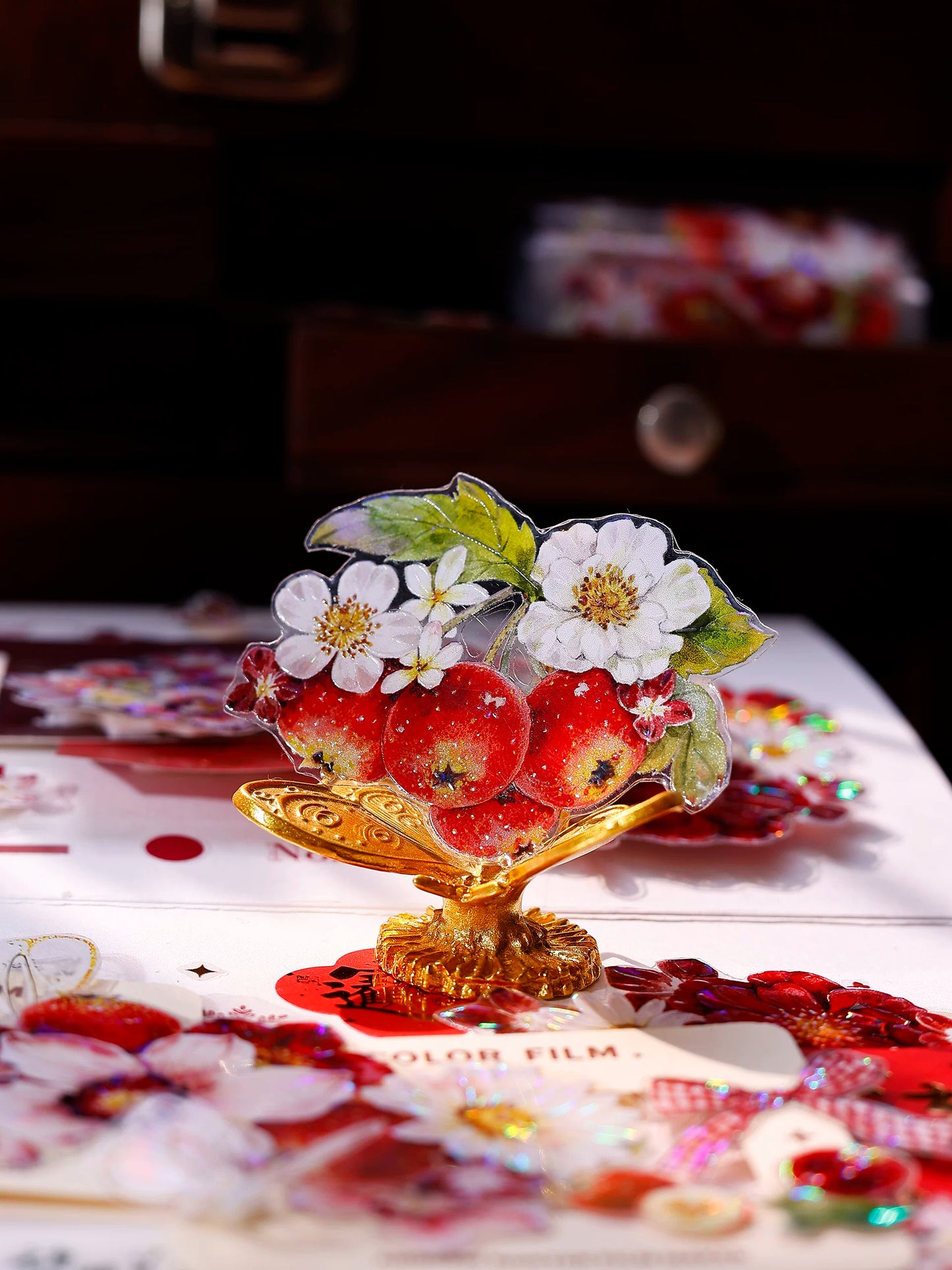 XiaoBaiJia Salt Series【Red Fruit Fragrance】Orginal Design Kiss-cut Washi/Pet Floral Tape Light Retro Landscaping Stickers