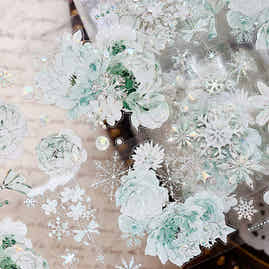 XiaoBaiJia Salt Series【Peppermint Ice】Pre-cut Orginal Design Light Retro Blue and Green Floral Pattern Washi/Pet Tape Light Retro Stickers